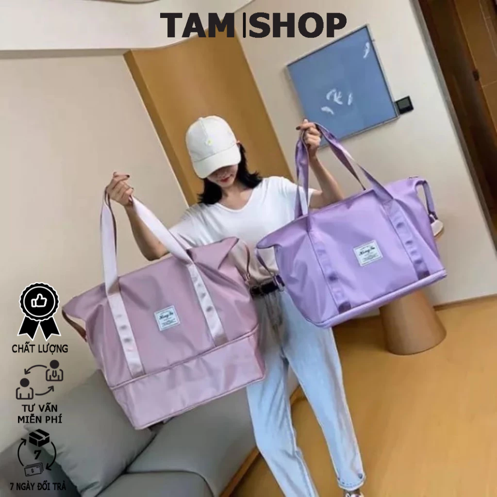 Túi xách du lịch chống thấm, túi xách gắn vali tiện lợi, túi du lịch gấp gọn 2 tầng cỡ lớn - tâm shop SSL