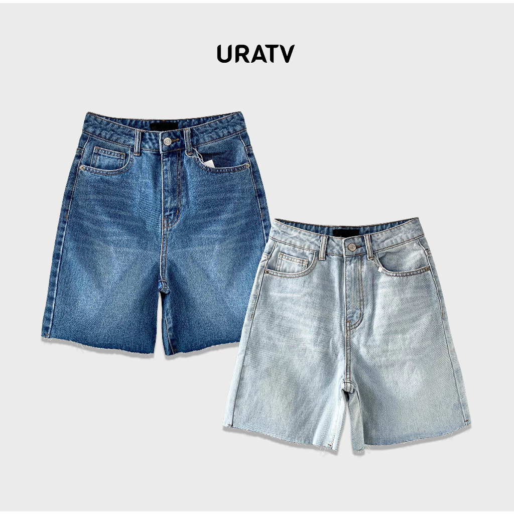 Quần short jeans cotton lửng cắt line URATV lưng cao