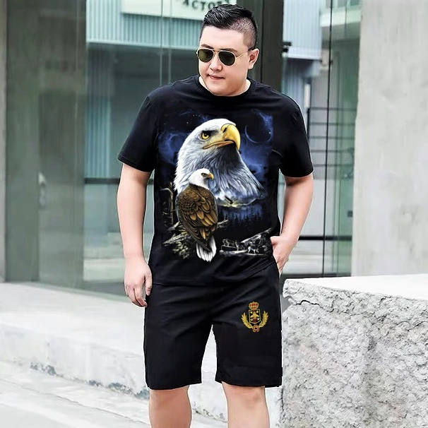 Bộ quần áo Chim Ưng ngắn tay 60kg đến Bigsize 118kg Nam / Đồ bộ Bé Trai kiểu Hàn Quốc chất thun lạnh không bai xù