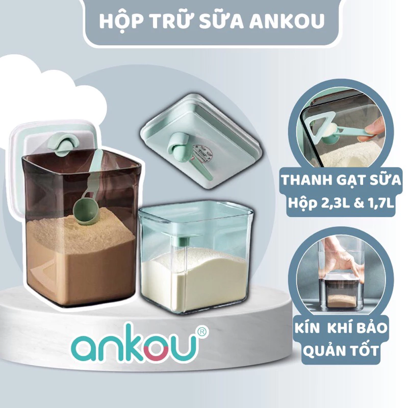 Hộp đựng sữa bột, thức ăn hút chân không chính hãng Ankou_size 1,7L và 2,3L