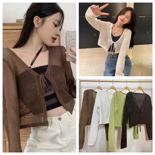 Áo khoác lưới cardigan, áo croptop lưới tay dài khoác ngoài