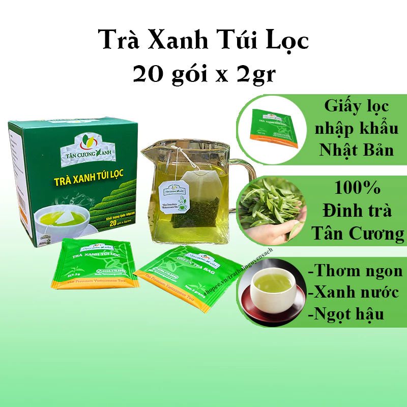 Trà Xanh Túi Lọc Tân Cương Xanh 40gr - Trà Túi Lọc Giảm Stress, Thanh Lọc Cơ Thể