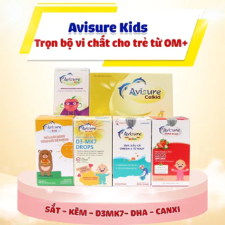 Avisure kids trọn bộ vi chất sắt kẽm canxi dha d3k2 men vi sinh cho bé