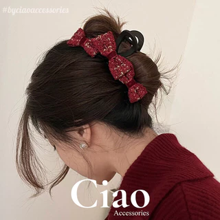 [HOẢ TỐC 1H] Kẹp tóc/ Phụ kiện tóc thiết kế vải tweed nơ mã 60 xinh xắn Ciao accessories