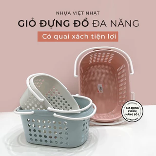 Giỏ đựng đồ đa năng có quai cầm 3 size Nhựa Việt Nhật, Giỏ nhựa có quai nhà tắm, phòng bếp để đồ đa năng