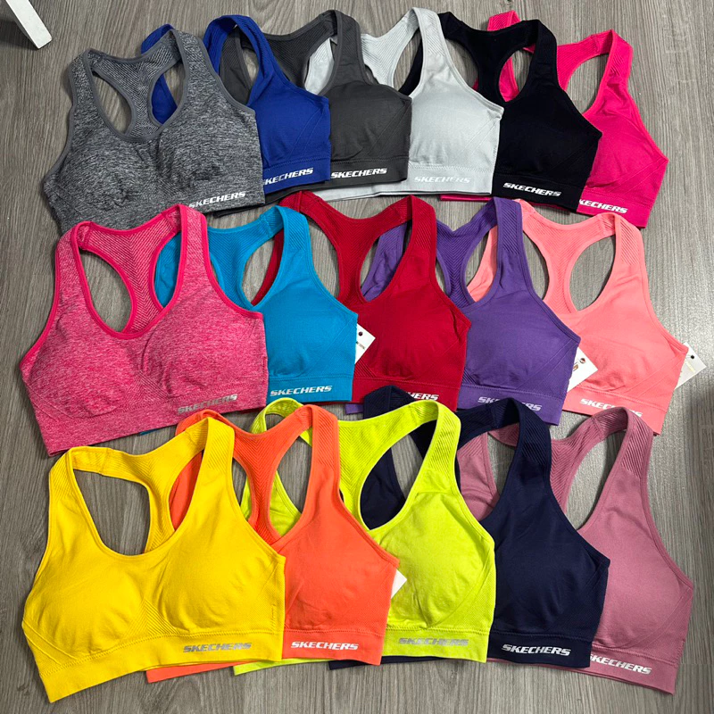Áo Bra Thể Thao Tập Gym Yoga Nữ Skechers Dáng 3 Lỗ Vải Dệt Kim Hàng Xuất Xịn