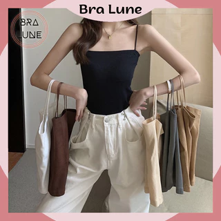 Áo croptop nữ cotton gân tăm mút mỏng BRALUNE, áo ống nữ dây mảnh thời trang mã 604