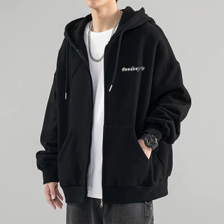 Áo khoác hoodie nam dáng rộng in chữ logo thời trang, áo hoodie nam khoác ngoài 2 màu đen xám basic mặc đi chơi đi học