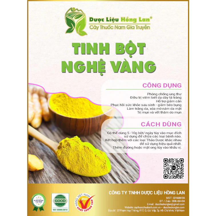 TINH BỘT NGHỆ VÀNG đóng gói 500g - 100% nguyên chất (Hàng Công ty loại 1) - congtyduoclieuhonglan