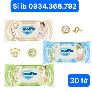 Khăn giấy Ướt Molfix Organic Thiên nhiên, không cồn dùng an toàn cho bé gói 30 tờ