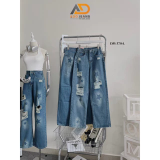 Quần jean ống suông - Quần bò nữ lưng cao rách dùi trẻ trung cá tính  ADO JEANS