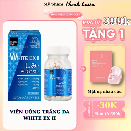 Viên uống Skin White EX ll 270 viên, Viên uống trắng da, mờ thâm nám, mờ tàn nhan, cải thiện sắc tố da, myphamhanhluan