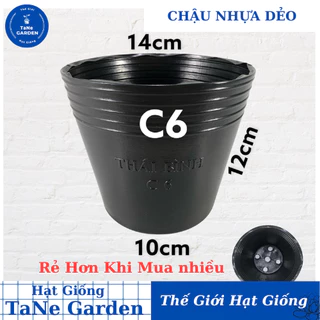 Chậu nhựa C6 đen dẻo trồng cây hoa (14x12cm)