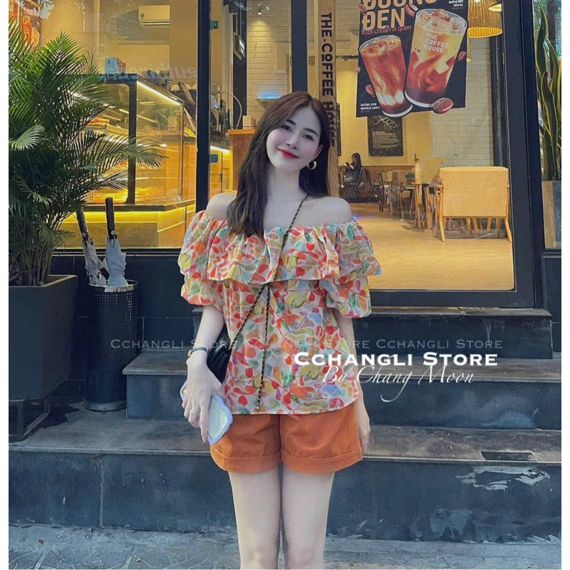 SET BỘ ĐÙI THỜI TRANG NỮ MẶC ĐI CHƠI HÈ ÁO CHẤT LỤA Ý IN HOA TRỄ VAI MIX QUẦN SHORT ĐÙI COTTON LẠNH 1 MÀU