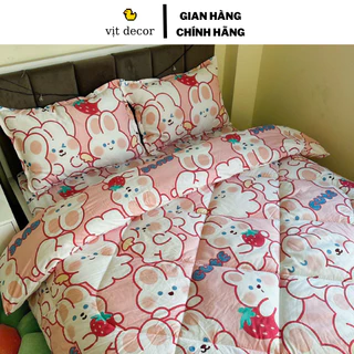 Bộ chăn ga gối Thỏ Hồng Cute Cotton Poly, set chăn ga gối thỏ hồng cute hàng loại 1