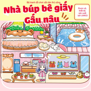 Nhà búp bê giấy Gấu nâu-đồ chơi giấy cắt dán-búp bê giấy