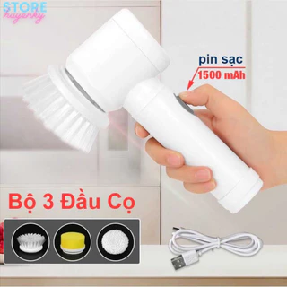 Máy Cọ Rửa Điện Đa Năng Sạc USB Magic Brush, bàn chải Vệ Sinh Bếp, Bồn Rửa Mặt, Đánh Giày, Pin 1500 mAh 3 đầu thay thế