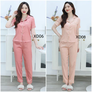 (Bunnysky) Đồ bộ mặc nhà pyjama nữ, bộ pizama cao cấp siêu đẹp vải lụa xước siêu sang phom dáng chuẩn