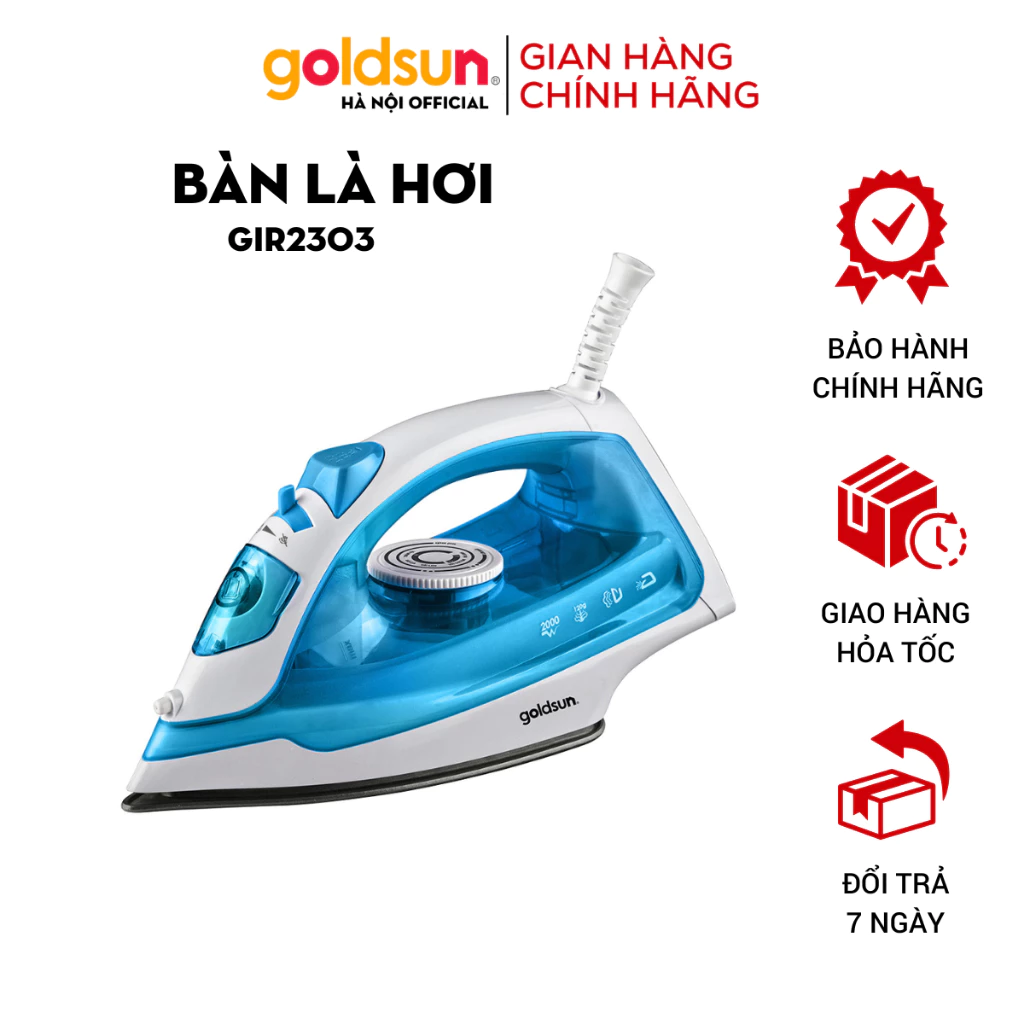 Bàn là, bàn ủi hơi nước Goldsun GIR2303 công suất 2000W chế độ là khô, là hơi BH 12 tháng