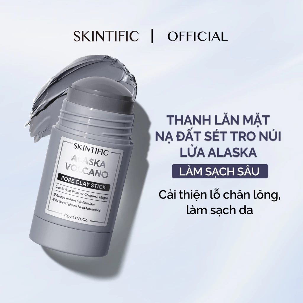 Thanh lăn mặt nạ đất sét tro núi lửa Alaska làm sạch sâu SKINTIFIC 40g (đơn lẻ)