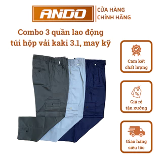 Combo 3 quần bảo hộ lao động túi hộp, vải kaki 3.1 dày dặn, may kỹ, thoải mái vận động