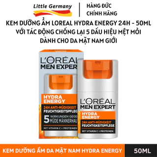 Kem dưỡng ẩm da mặt nam Loreal Hydra Energy 50ML - Với tác động chống lại 5 dấu hiệu mệt mỏi cho da nam giới - hàng Đức