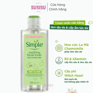 Nước hoa hồng da nhạy cảm Simple Kind To Skin Toner 200ml nước cân bằng da