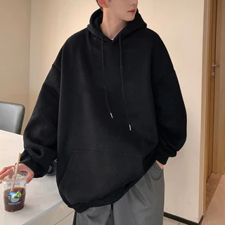 Áo hoodie nam trơn Basic form rộng, áo khoác hoodie nam 3 màu đen xám xanh trơn kiểu Hàn Quốc mặc đi chơi đi học