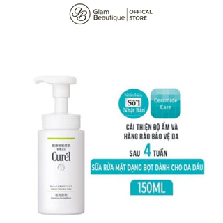 Sữa rửa mặt Curél dạng bọt dành cho da dầu 150ml Sebum Care Foaming Wash Glam Beautique