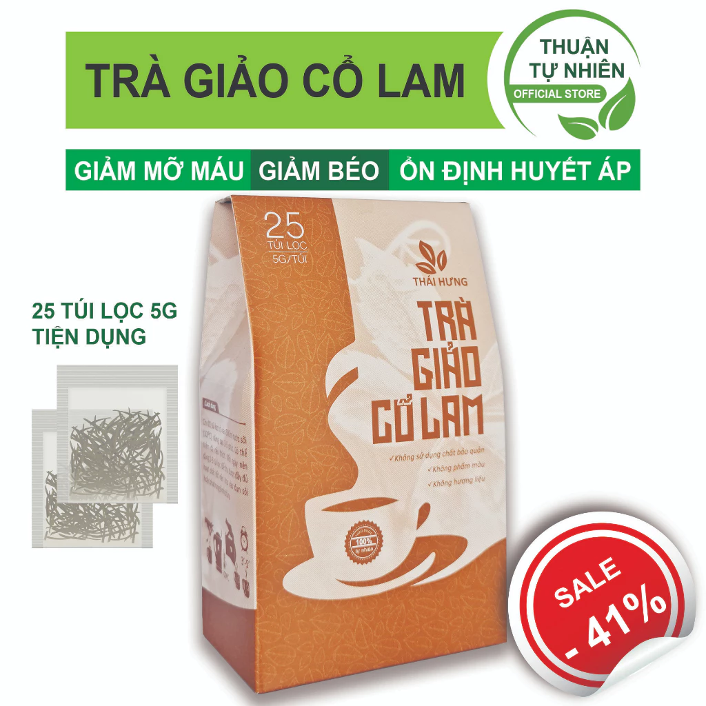 TRÀ GIẢO CỔ LAM (Hộp đứng 25 túi lọc x 5g) An Thái Hưng hỗ trợ hạ mỡ máu, giảm cân an toàn