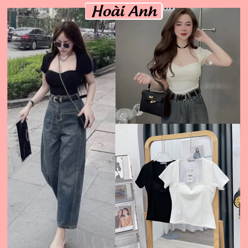 Áo Croptop Basic Cổ Vuông Kèm Mút Ngực Áo Thun Dáng Ngắn Ôm Body Sexy Ngắn Tay Freesize