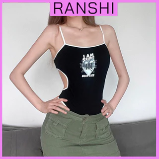 Áo Bodysuit 2 Dây RANSHI Thiết Kế In Hình Cut Out Lưng Cá Tính Áo Liền Thân Hở Lưng Quyến Rũ - RBS018