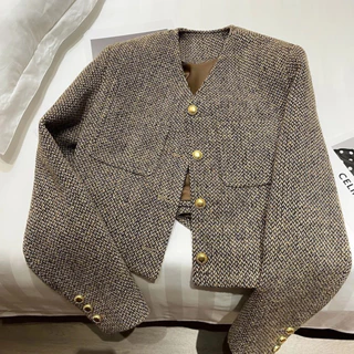 áo dạ tweed dệt kim cúc đồng lót lụa