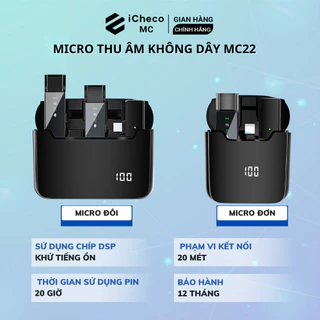 Micro thu âm mic không dây điện thoại cài áo khử nhiễu chống ồn nhỏ gọn ICHECO MC22