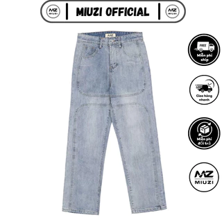 Quần jean ống rộng nam nữ unisex họa tiết phong cách Miuzi DT098