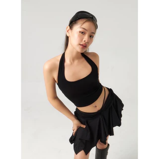 Áo croptop cổ yếm thun gân co dãn