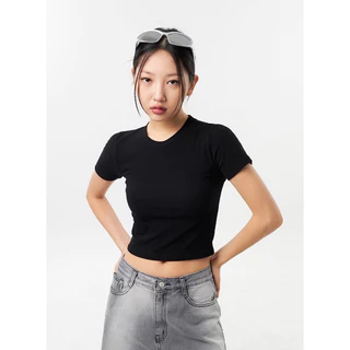 Áo croptop cơ bản thun gân khoét lưng