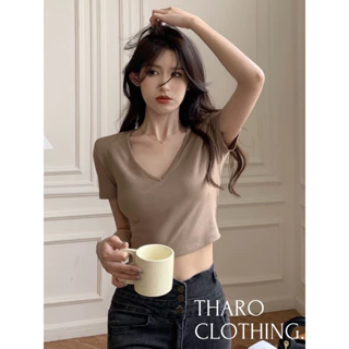 Áo Croptop Nữ Cổ Tim, Tay Ngắn - Tharo Clothing [THUN0006]