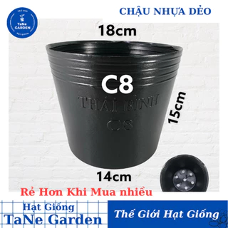 Chậu nhựa trồng cây C8 đen trồng cây, trồng rau, chậu trồng hoa Vạn Thọ TẾT (18x15cm)