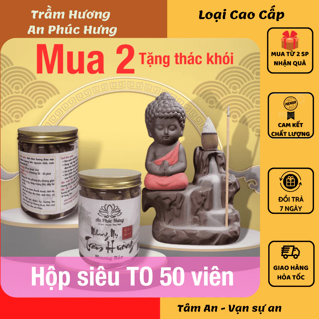 Trầm hương - Nụ trầm hương cao cấp khói ngược hương tự nhiên 100% nguyên chất HỘP 50 viên CỠ LỚN Hương Bắc