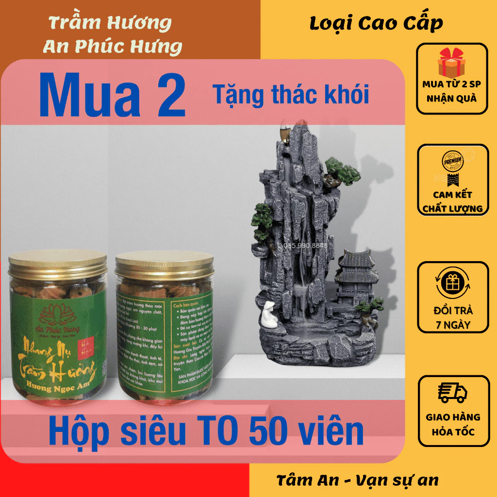 Trầm hương - Nụ trầm hương cao cấp khói ngược hương tự nhiên 100% nguyên chất HỘP 50 viên CỠ LỚN Hương Ngọc Am