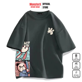 Áo thun unisex MONSTER X STREET Bear & Rabbit phông tay lỡ nam nữ form rộng Local Brand