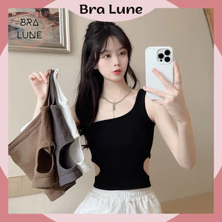 Áo croptop nữ cotton mút mỏng BRALUNE, áo ống nữ vai chéo, khoét eo cá tính mã 607