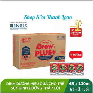 [HSD T12-2024] Thùng 48 Hộp Nutifood Grow plus SDD Ít Đường 110ml Đỏ.