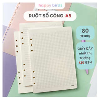 Ruột sổ còng vở kẻ ngang caro dot giấy refill Klong A5 6 lỗ chất dày 120gsm sổ còng sổ lò xo ruột a5 ghi chép HappyBirds