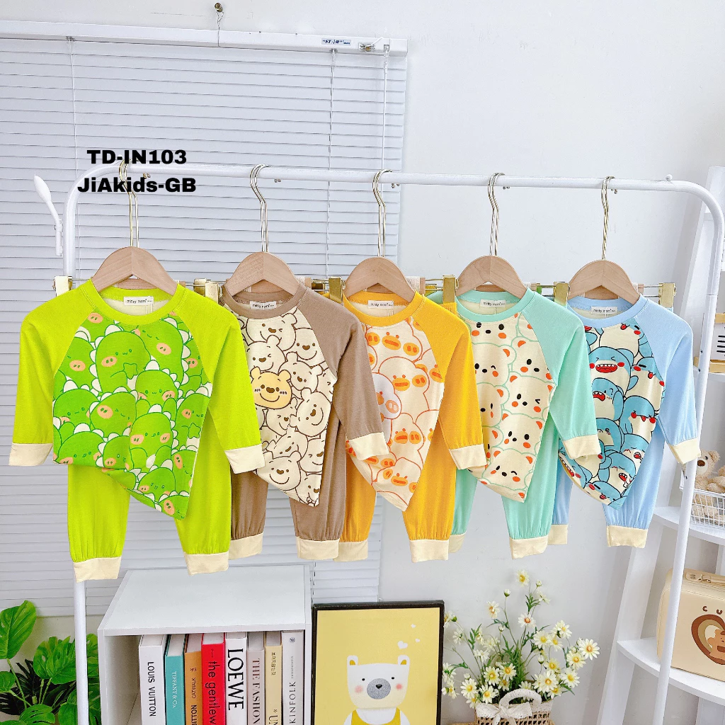 Bộ Dài Tay THUN LẠNH MINKY MOM Giáp Lăng In Hình Họa Tiết Face Dễ Thương Cho Bé TD-IN103