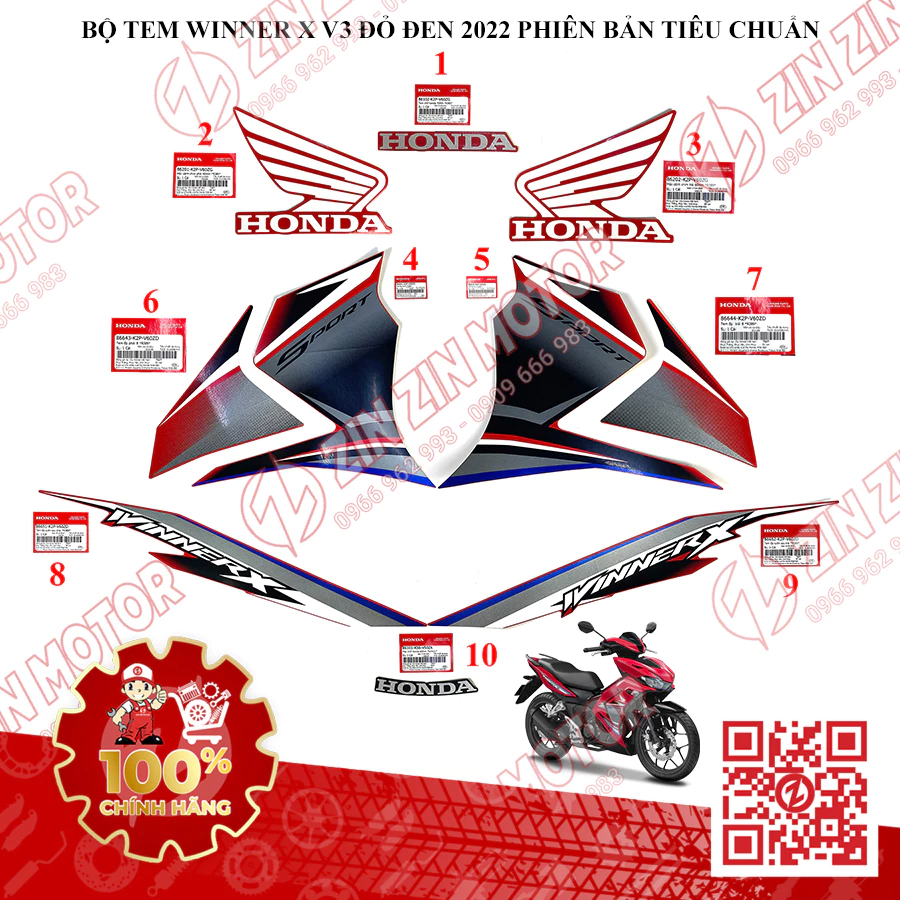 Tem Rời Winner X V3 2022+ Zin Đỏ Đen 2022 Phiên Bản Tiêu Chuẩn Chính Hãng Honda