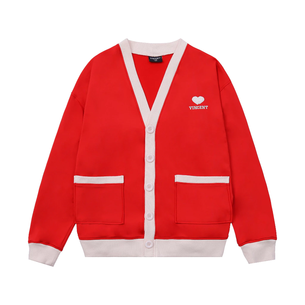 Áo Cardigan Unisex Vincent Nỉ Bông Cotton Màu Đỏ (Định Lượng 280gsm)