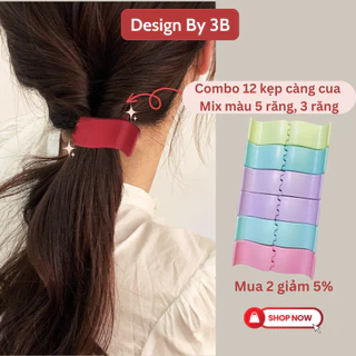 Set 12 kẹp càng cua 5 răng nhám mix màu phong cách Hàn Quốc Yuuki- KT104 MIX MÀU