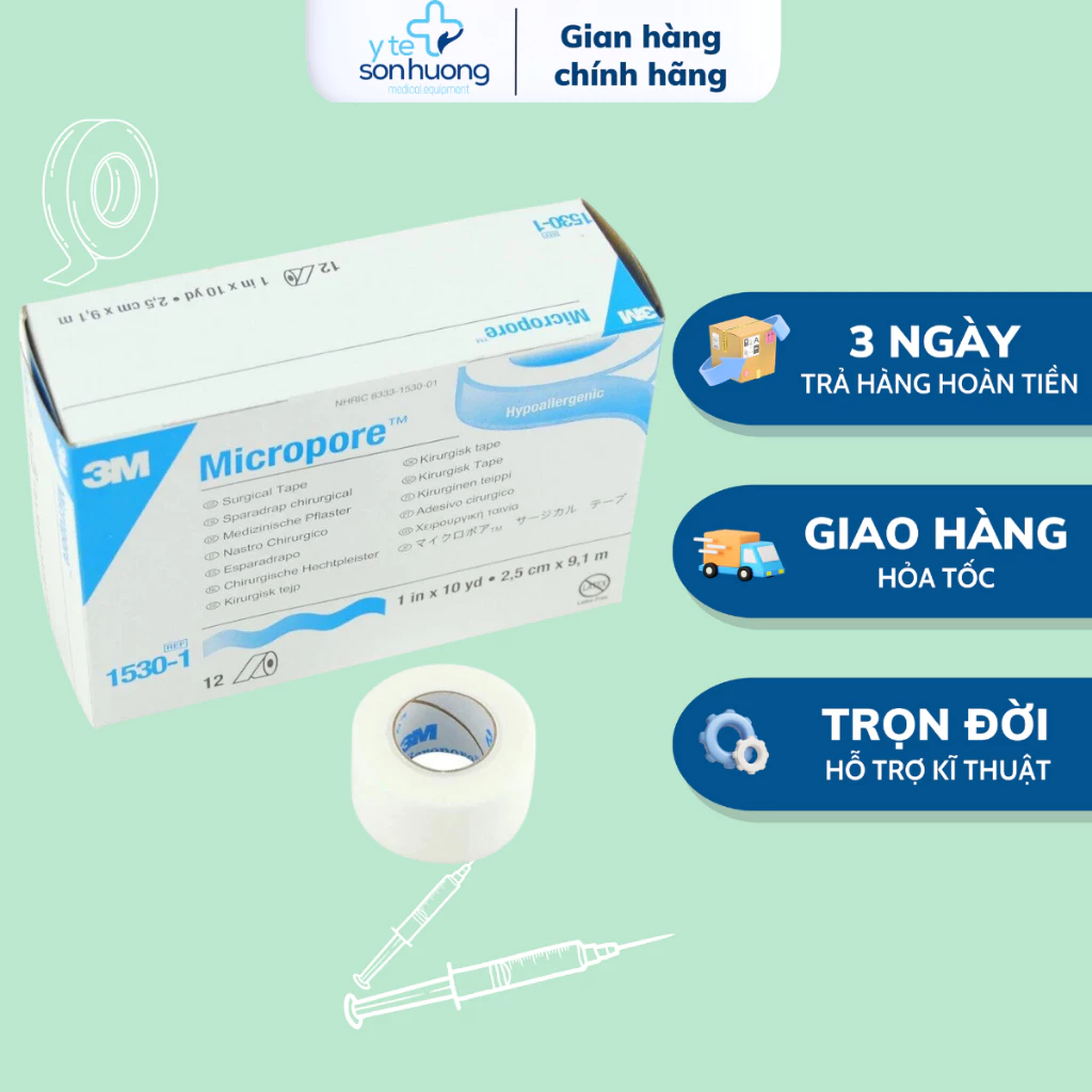 Băng keo giấy y tế Micropore 3M Surgical Tape 1530  không gây dị ứng, độ bám dính tốt